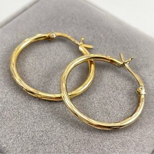 Beautiful Gold Plated Over 925 Sterling Silver Hammered Finish Hoop Earrings
